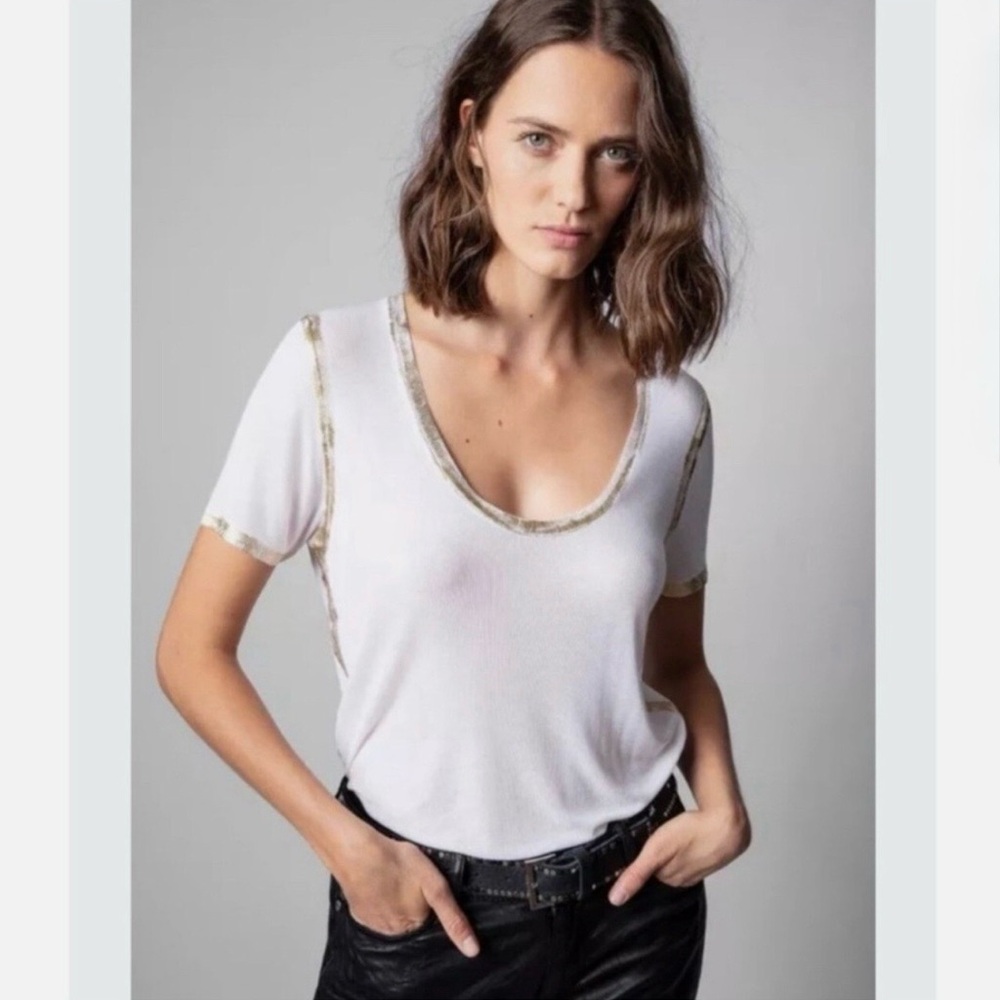 ZADIG & VOLTAIRE Tino Foil T-Shirt in Color Blanc